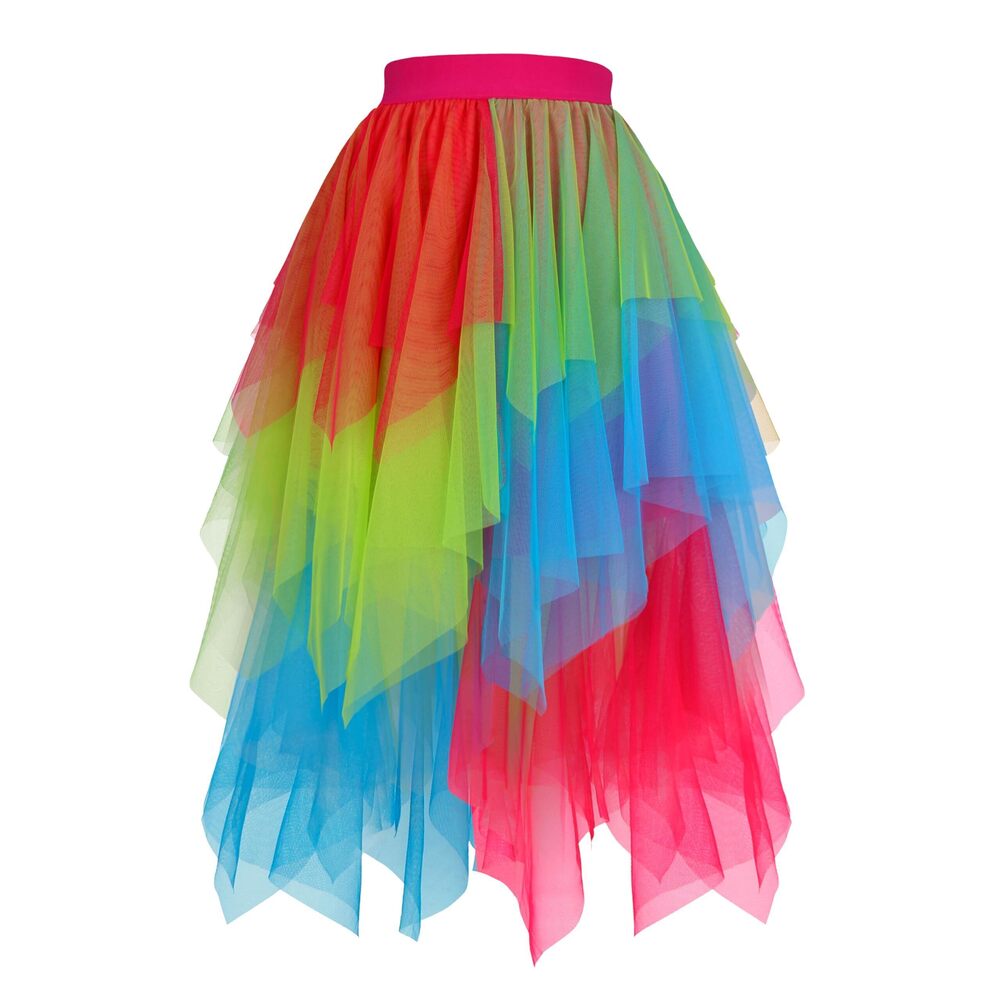 7022 Tulle Skirts High Low Layered A-line Midi Skirt Irregular Tutu Rainbow